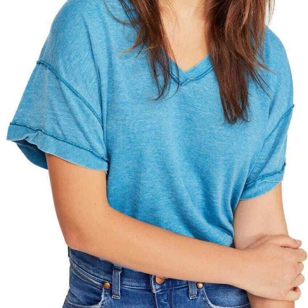 We The Free All Mine Tee XS Blue Burnout Cutout Back Boho Indie